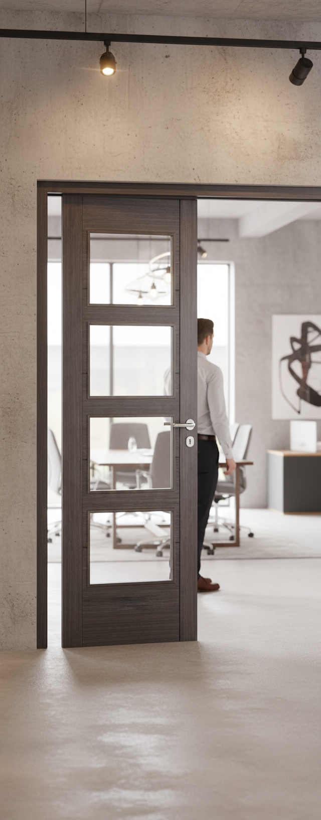 Premium Contemporary Internal Door with Clear Glazed Panels and Eye-Catching V Grooves