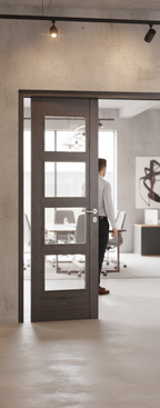 Premium Contemporary Internal Door with Clear Glazed Panels and Eye-Catching V Grooves