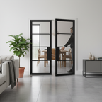 Premium Industrial Style 4L Internal Door Pair with Tinted Safety Glass - Prefinished Black, Solid Engineered Core
