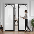 Premium Glazed Arched Pocket Door System with Reeded Glass and Adjustable Steel Frame