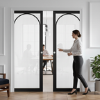 Premium Glazed Arched Pocket Door System with Reeded Glass and Adjustable Steel Frame