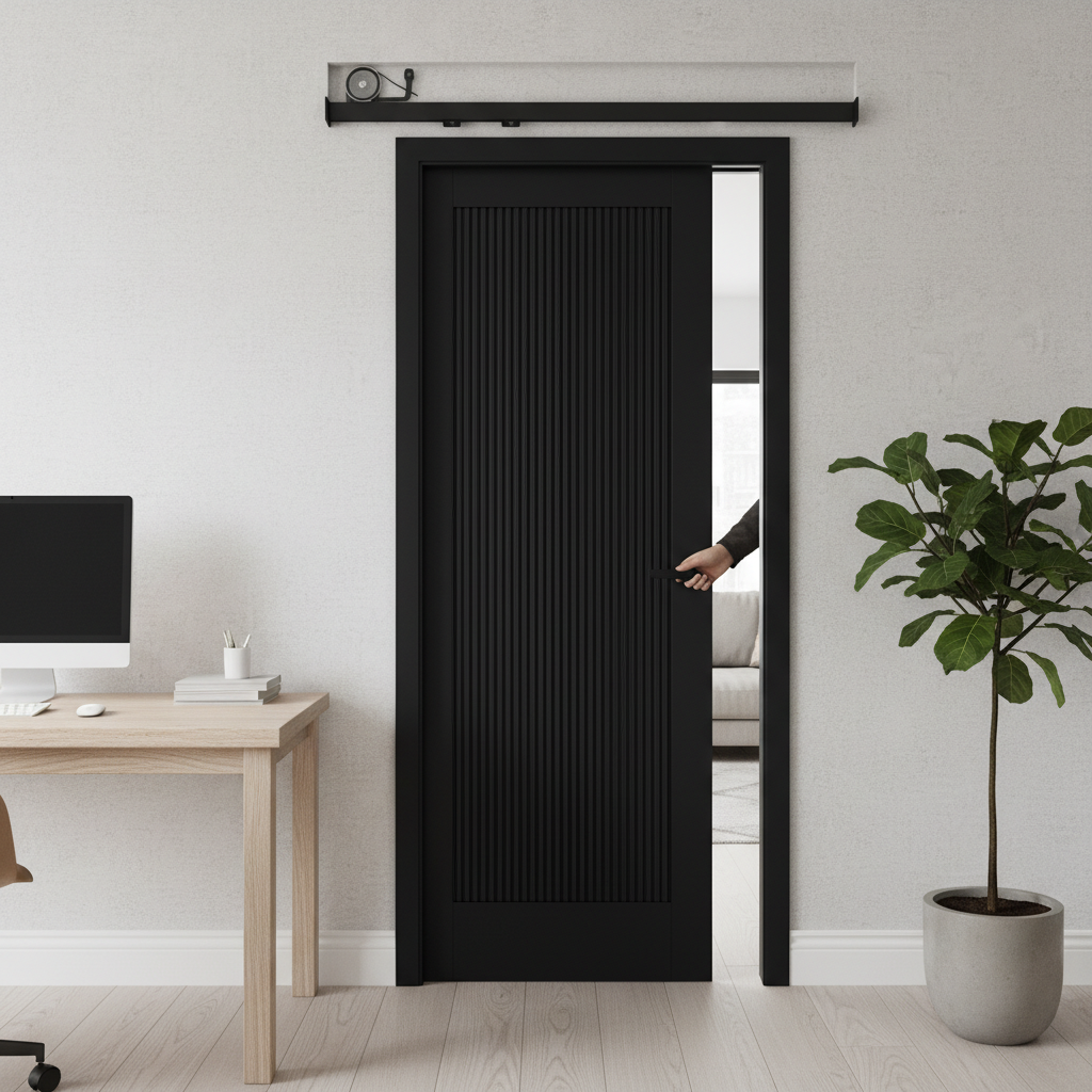 Premium Reeded Pocket Door Set with Adjustable Frame, 35mm Thickness and Durable Steel Construction