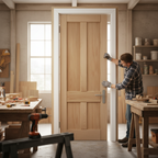 Premium Unfinished Internal 4 Panel Deco Door - Customizable Solid Oak Construction with Art Deco Style