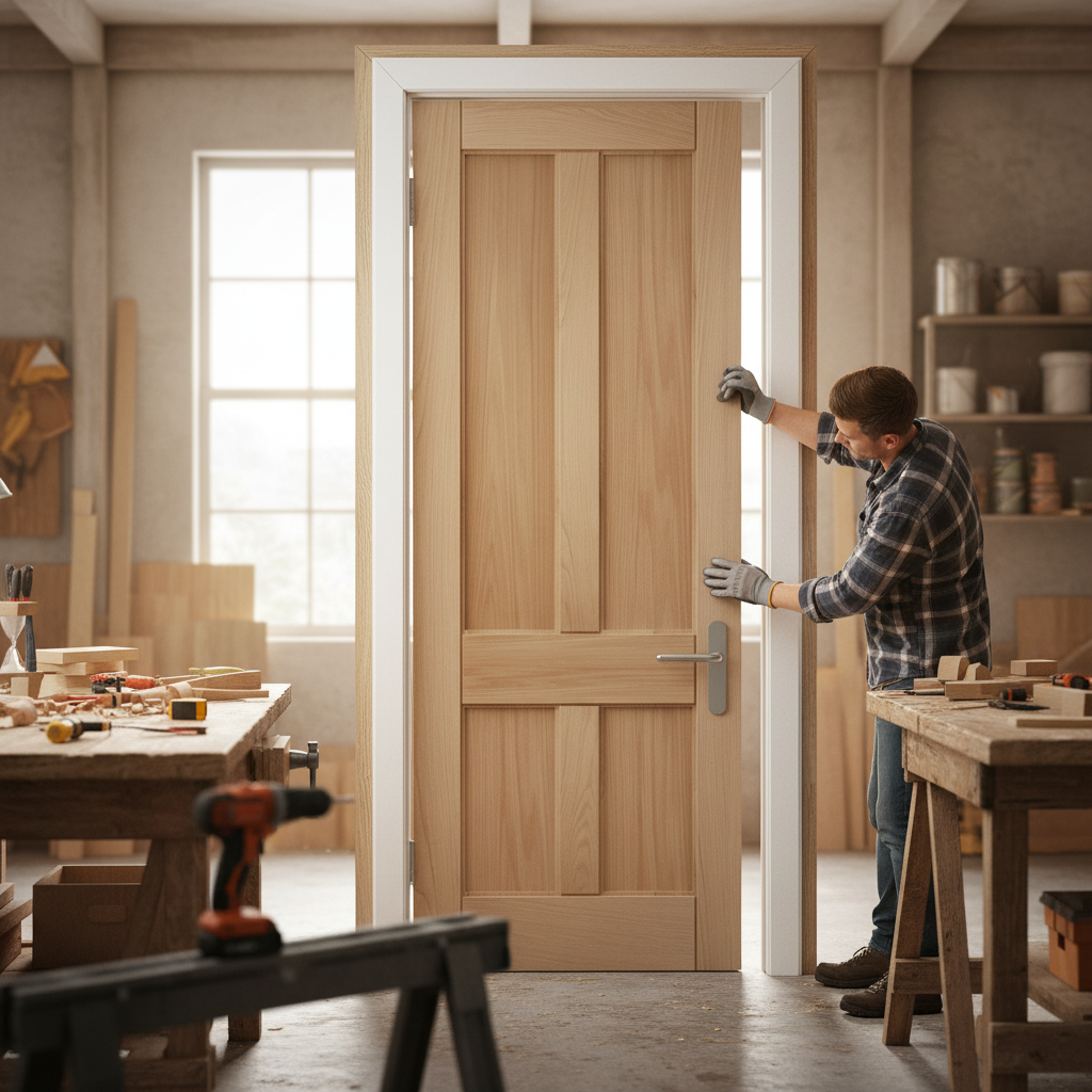 Premium Unfinished Internal 4 Panel Deco Door - Customizable Solid Oak Construction with Art Deco Style