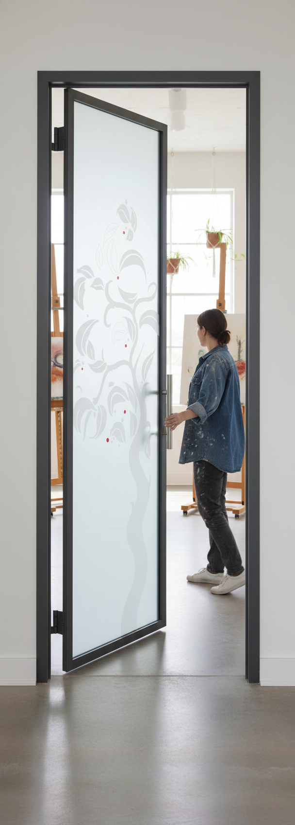 Premium Frameless Satin Glass Door with 100mm Jambs and Stylish Ball Handle - Custom Sizes Available