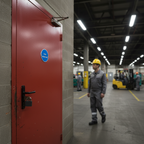 Premium Fire Door Shut Symbol in Satin or Bright Stainless Steel Finish with Screws for Commercial Projects