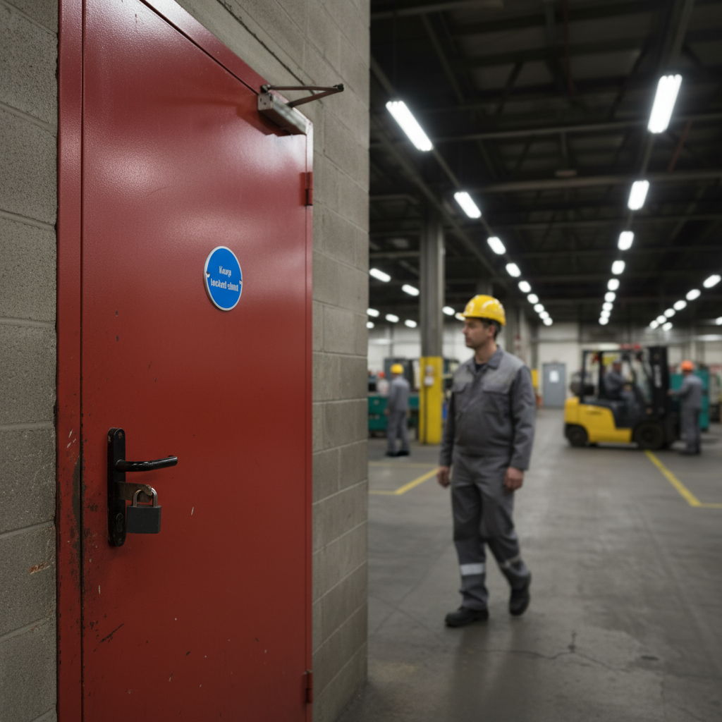 Premium Fire Door Shut Symbol in Satin or Bright Stainless Steel Finish with Screws for Commercial Projects
