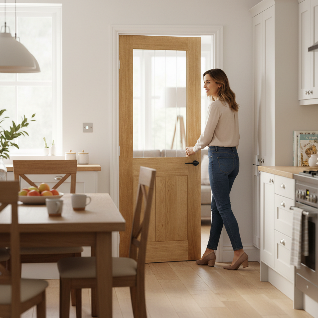 Premium Engineered Oak Glazed Door with 5 Inset Panels and Clear Tempered Glass - Unfinished for Customization