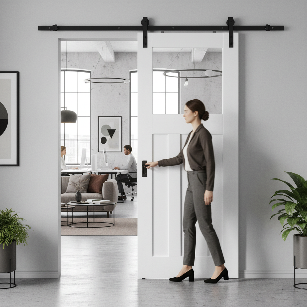 Internal Sliding Door with Clear Glass Panels and Black Top Mounting - Elegant Design for Contemporary Spaces - Image 2