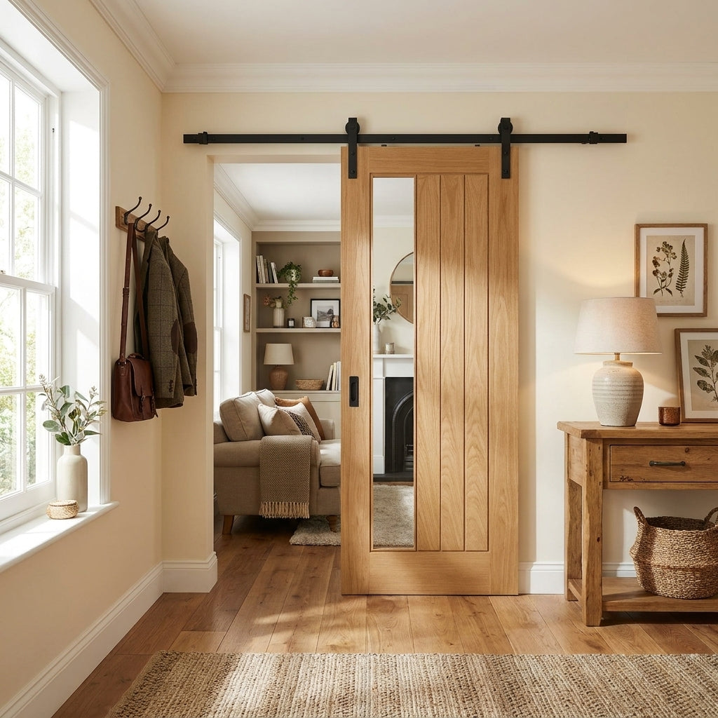 Internal Oak Sliding Door with 1 Light Clear Glass, Fully Finished