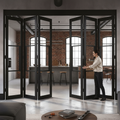 Premium Industrial Style Folding Doors with Clear Glass Panels - 6 Leaf Configuration for Modern Spaces