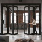 Premium Industrial Style Folding Doors with Clear Glass Panels - 6 Leaf Configuration for Modern Spaces