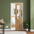 Premium Oak Unfinished Victorian Shaker 2 Panel Pocket Door Set with Clear Glass for Elegant Room Separation