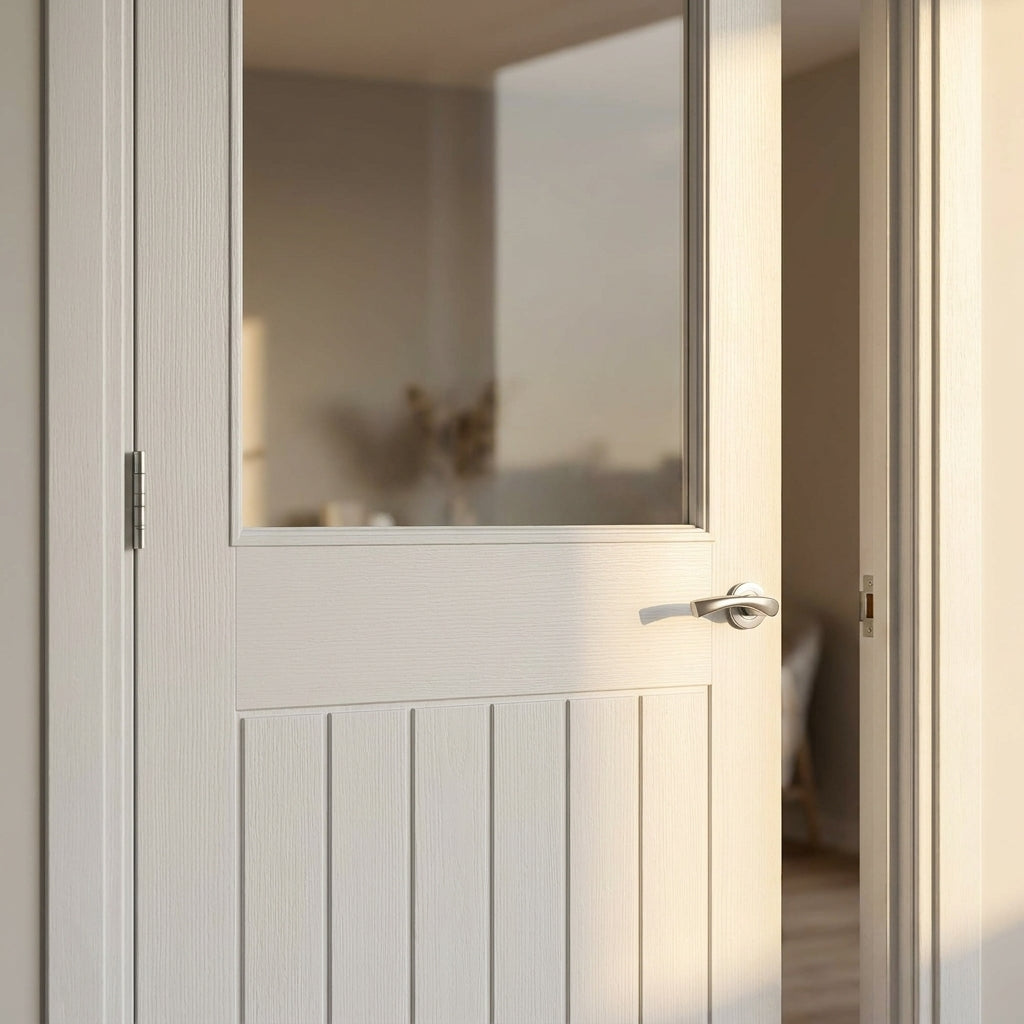 Made-to-Measure White Internal Cottage Door with 1 Light Clear Glass Panel, Primed Finish - detail view