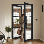 Black Tribeca Clear Glazed Offset French Doors with Demi Panel