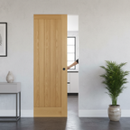 Premium Oak Flush Pocket Door Set with No Bottom Track, Adjustable Doorstop, and Wide Range of Sizes