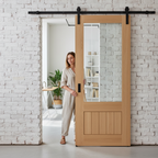 Premium Internal Unfinished Sliding Door with Clear Glass and Lined Pattern for Traditional Homes