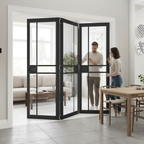 Professional Clear Glazed Industrial Style Room Divider with Bi-Folding Doors and Adjustable Height Mechanism