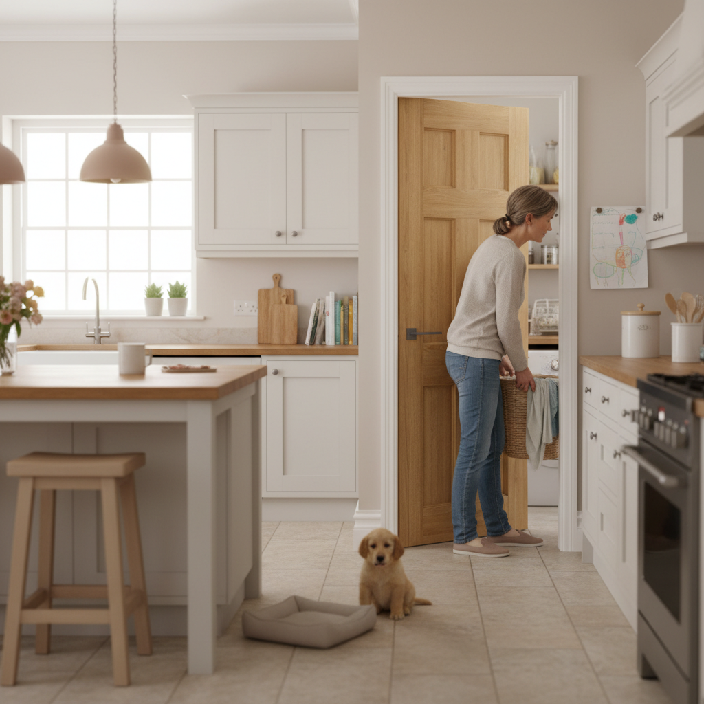 Premium Fully Finished Oak Internal Fire Door with 30 Minute Rating, Bevelled Panels and Solid Core Construction