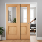 Premium Clear Glazed Oak Telescopic Pocket Door System with Adjustable Features and 15-Year Guarantee