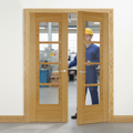 Premium Contemporary Oak Internal Door Pair with Fully Glazed Safety Glass and Engineered Construction for Modern Interiors