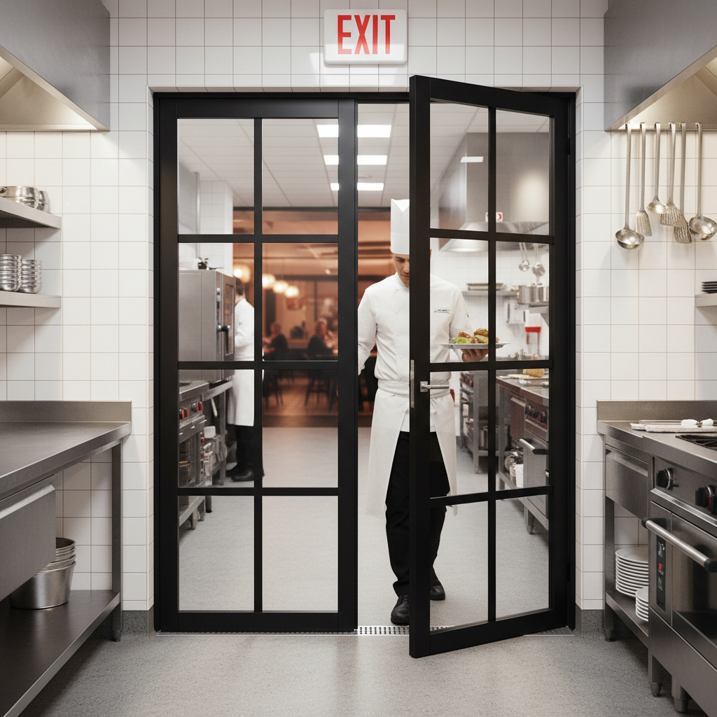 Premium Extra Slim Industrial Style 8L Fire Door Pair with Clear Fire Glass and 30 Minutes Fire Rating