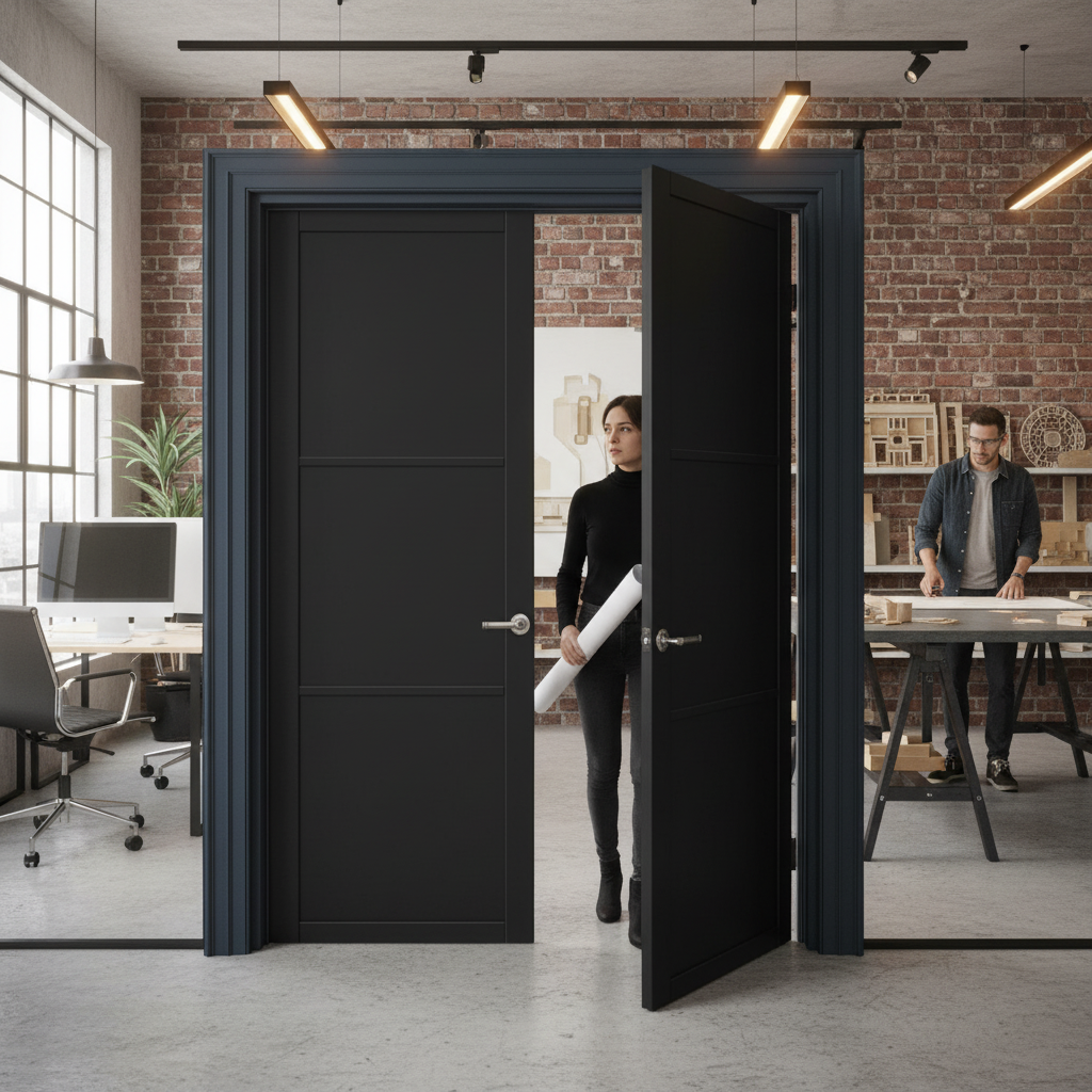 Premium Fully Finished Industrial Studio 3 Panel Pair Door - Modern Design with Durable 35mm Thickness for Sophisticated Interiors - Image 2