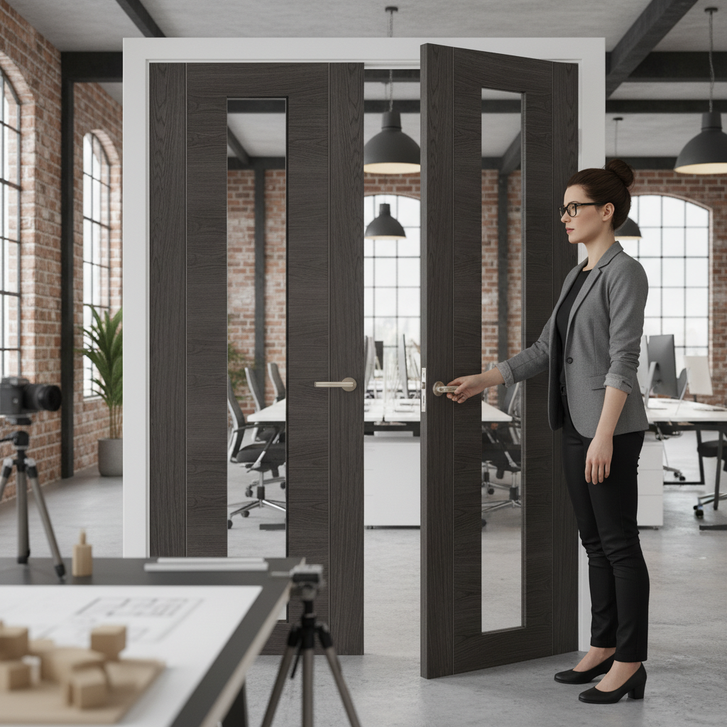 Premium Contemporary Clear Glazed Door Pair with Laminated Wood Finish and Low Maintenance Design