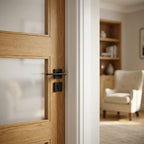 Made-to-Measure Oak Internal Shaker Door Unfinished with 4 Light Obscure Glass - detail view