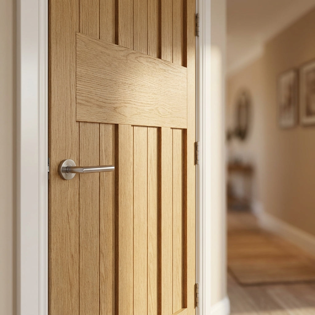 Internal Oak FD30 Fire Door Fully Finished 1930's Design Made to Measure - detail view