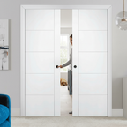 Premium 5 Panel Double Pocket Door Set with Galvanised Steel Frame and Adjustable Jambs for Space Saving Design