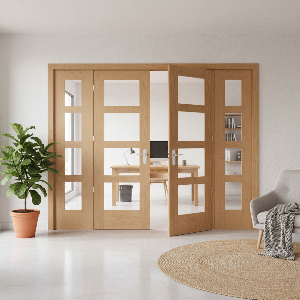 Premium Shaker French Doors with Clear Glazed Demi Panels - Customizable Room Divider