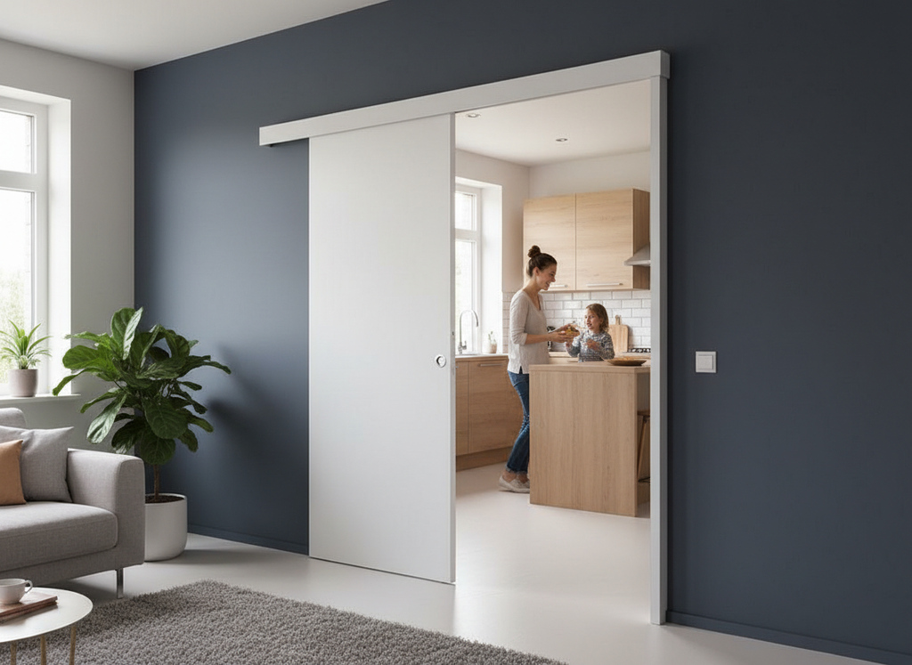 Premium Wall Mounted Sliding Door Kit with 2m Anodised Aluminium Track and Wooden Pelmet for Easy Installation