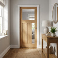 Internal Oak Door Unfinished 1930's DX 3 Panel with 1 Light Clear Glass