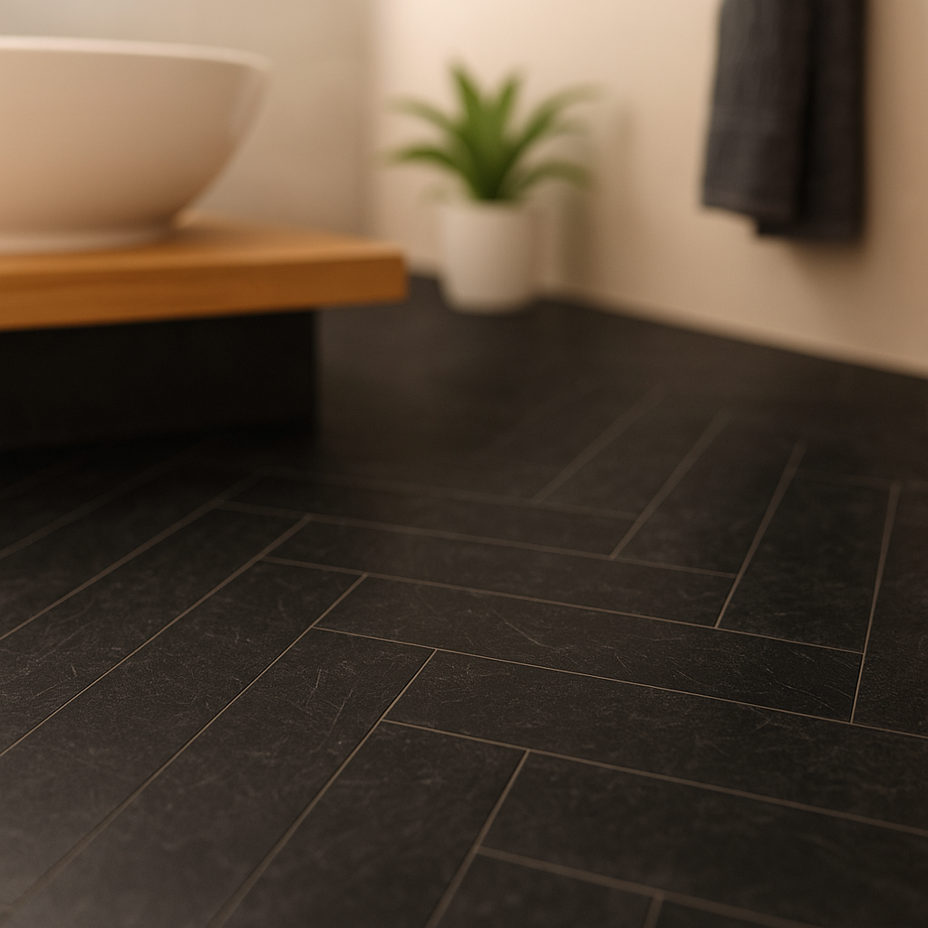 Black Stone Effects Water-Resistant 8mm Matt Laminate Flooring 1183x293mm - detail view