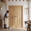 Premium Internal Unfinished Oak 1930's DX 4 Panel Pair Door Set - Customizable Finish for Timeless Elegance