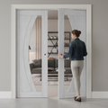 Premium Clear Glazed Double Pocket Door Set with Ash Veneer and Galvanised Steel Frame
