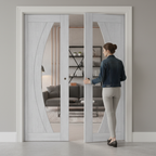 Premium Clear Glazed Double Pocket Door Set with Ash Veneer and Galvanised Steel Frame