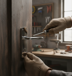 Premium Bathroom Lock with Lever on Backplate - Key Lock Version with Fitting Screws Included