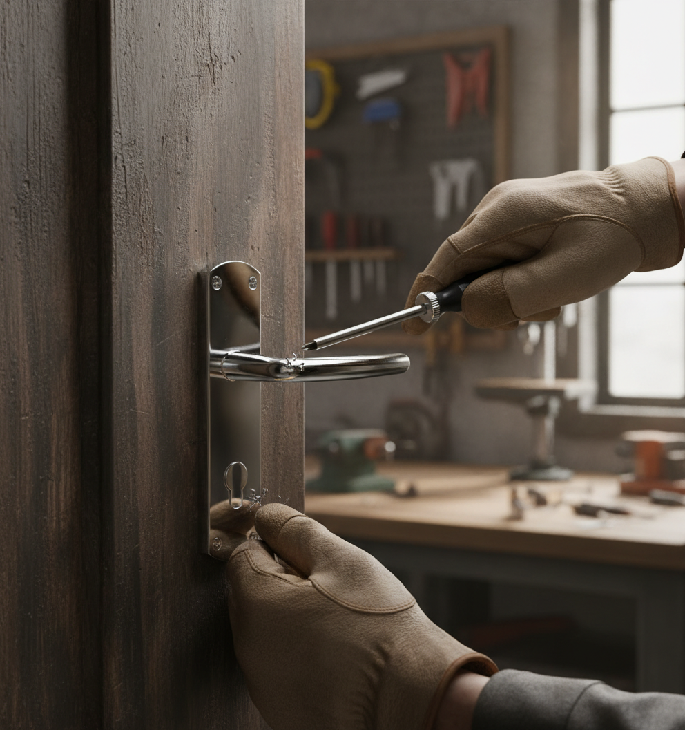 Premium Bathroom Lock with Lever on Backplate - Key Lock Version with Fitting Screws Included