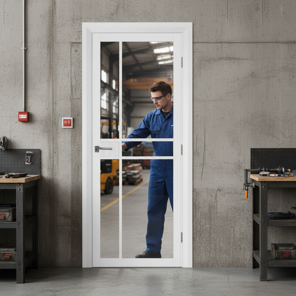 Premium Custom Made Industrial Style Door with Clear Glazing and Solid Core Design for Modern Interiors