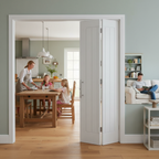 Premium White Primed Bifold Door with Five Vertical Panels, Engineered Construction and Solid Core Design for Enhanced Stability