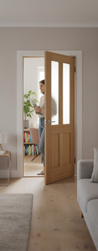 Premium 2 Light Internal Door with Clear Glazed Finish, Solid Core Construction, and Real Oak Veneer for Customization