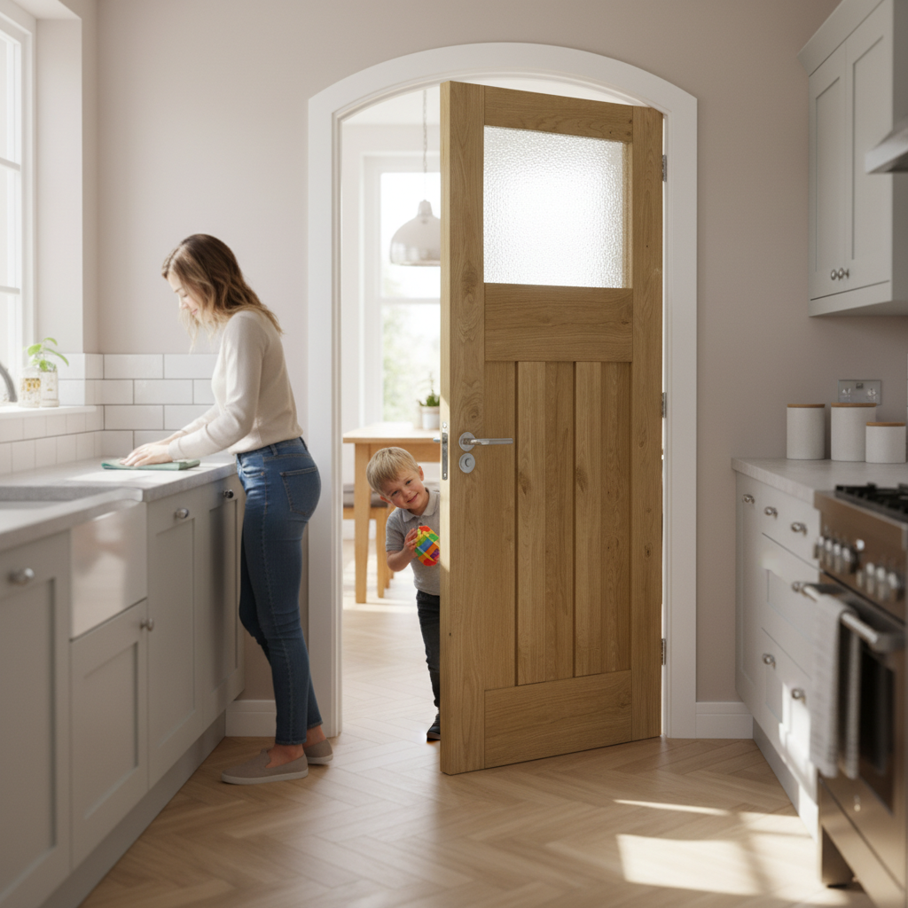 Premium Rustic Oak Internal Door with Opaque Glazing and Solid Core Construction for Enhanced Light and Privacy