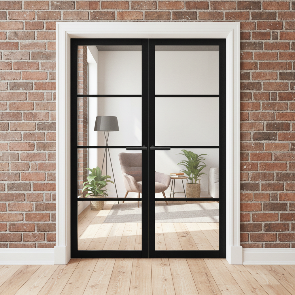 Premium Internal Primed Industrial 2.0 Lifestyle 4 Light Clear Glass Door Pair for Contemporary Home Design