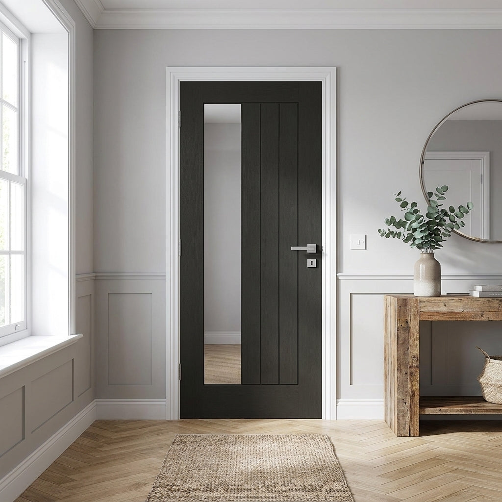 Internal Black Door Fully Finished with 1 Light Offset Clear Glass