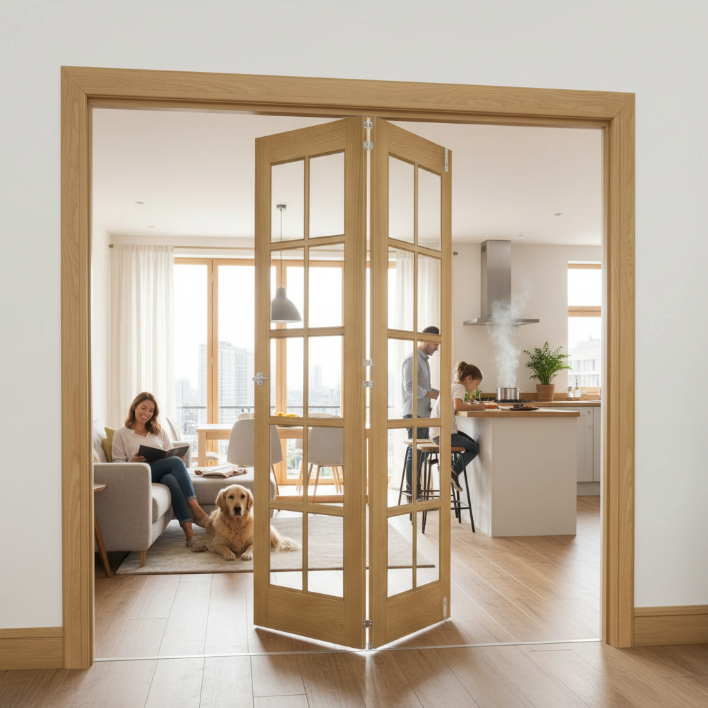 Premium Clear Glazed Folding Room Divider with Top Hung System and Multiple Configurations for Flexible Spaces