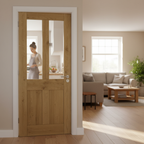 Premium Rustic Oak Shaker Glazed Internal Door with Solid Core and Clear Safety Glass Panels