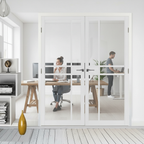 Premium Custom Made Clear Glazed Industrial Style Door Pair with Solid Core, 10-Year Warranty, and Pocket Door Compatibility