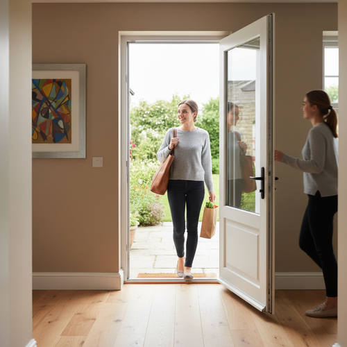 Custom Made External Door Crafted from Solid Merbau Hardwood with Ventilation Slots and Primed White Finish